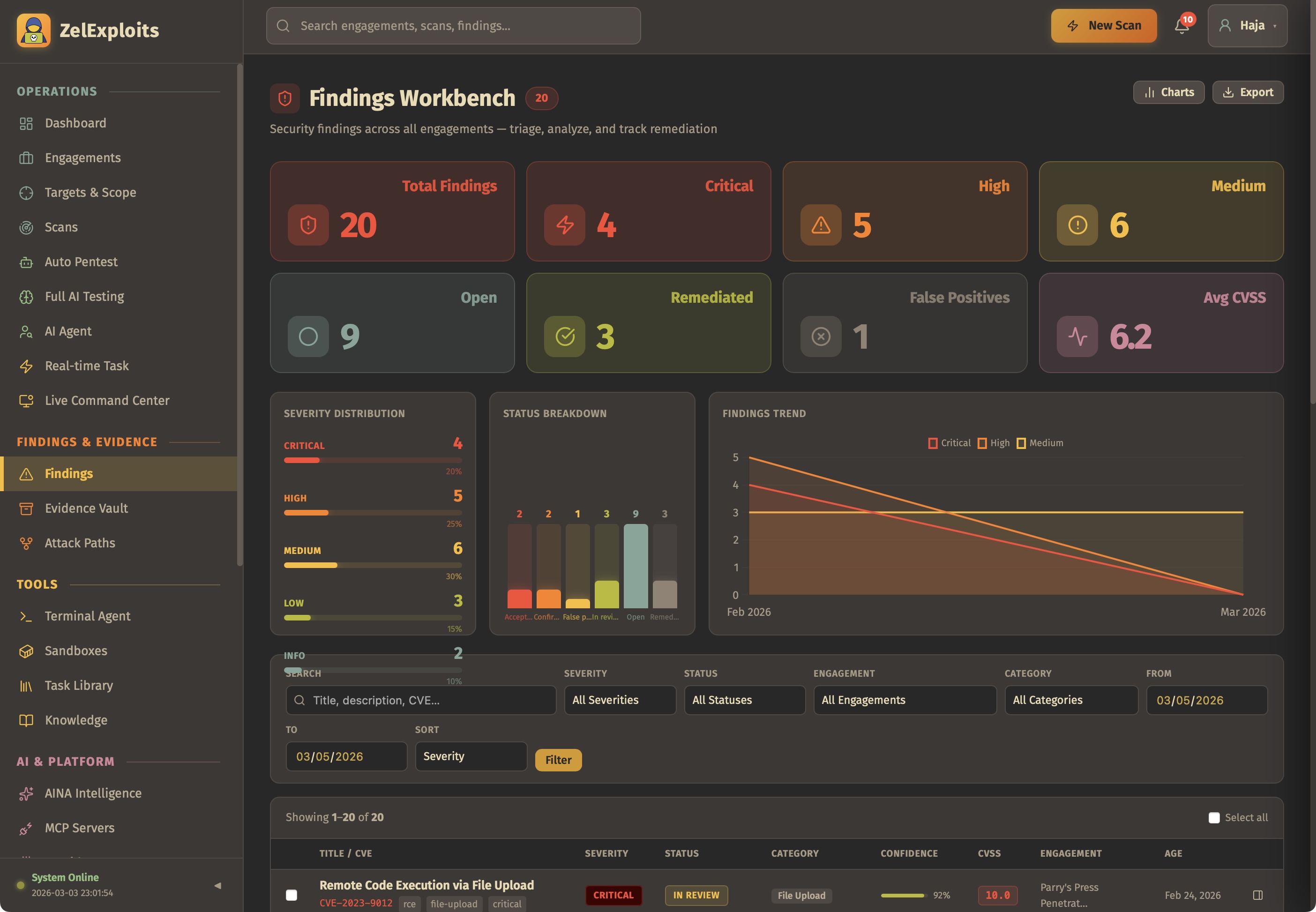 ZelExploits · Findings workbench
